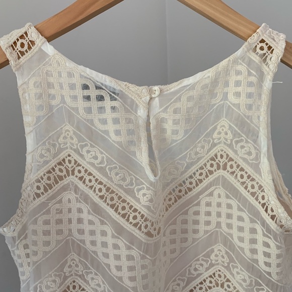 Artsy Boho Soft-Feminine Festival-Casual Ivory Lace Overlay Cropped Tank Size XS - Picture 3 of 5